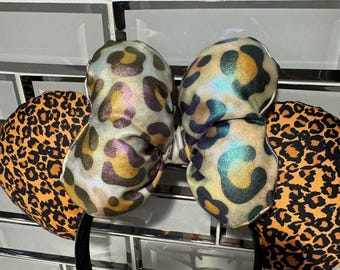 NEW Leopard Cheetah Print Minnie Mickey Mouse Ears w Big Puffy Bow - Animal Kingdom