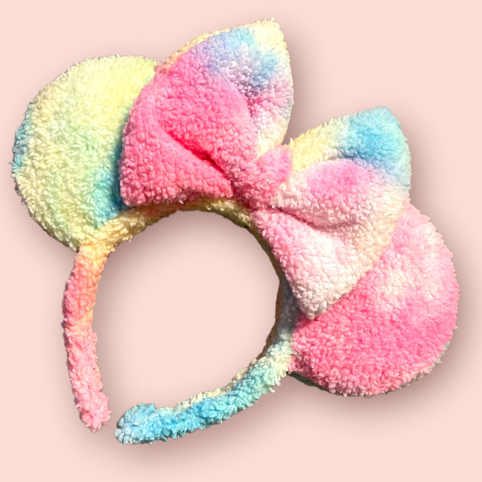 Disney Minnie Mouse Tie Dye Pink Sherpa Headband Ears display picture 2