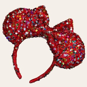 Red Confetti Sequin Minnie Mickey Mouse Ears: Holiday Christmas 1 Left!!