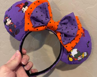 Halloween Mickey Minnie Mouse Ears, Purple Polka Dot Bow