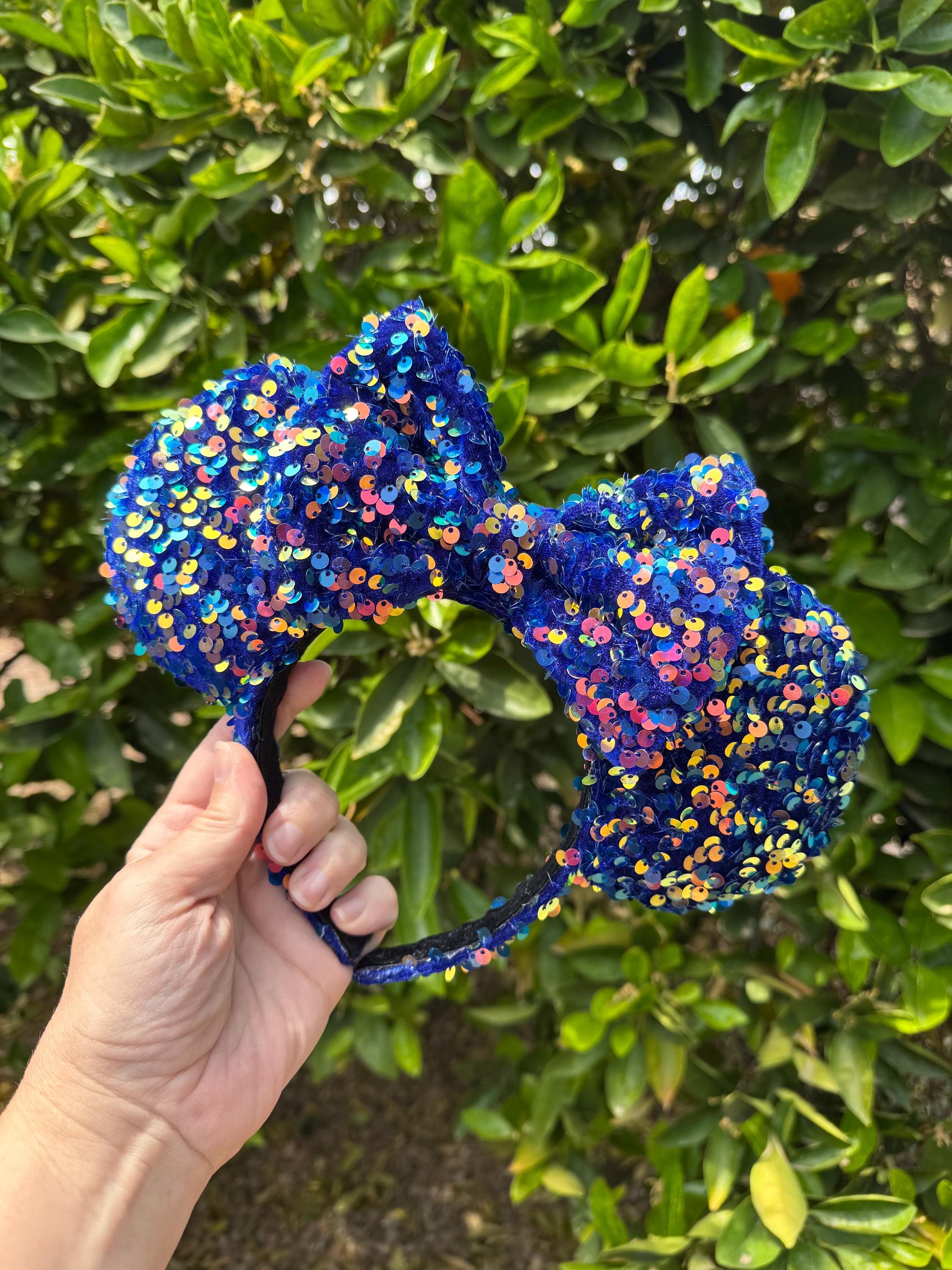 NEW Blue Velvet Ears with Iridescent Sequins Mouse Ears, Minnie Ears, Mickey Ears - 70th Anniversary