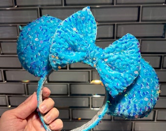 Turquoise Disneyland Ears, Minnie Mouse Ears, Sequin Minnie  display picture 1