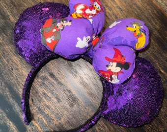 NEW Purple Sequin Minnie Mouse Ears: Big Purple Velvet, or Orange or Purple Disney Halloween Bow