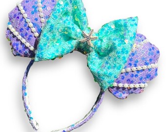 Sequin Shell Mouse Ears: Ariel Inspired Pearl Headband