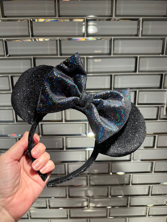 Disney Parks Minnie Mouse Sequin Black Ears With Shimmer Blue Bow Headband s-l400.jpg main image 2