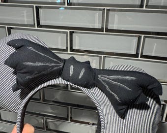 Nightmare Before Christmas Jack Skellington Minnie Mickey Mouse Ears w Puffy Bat Bow, Halloween