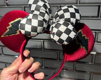 Red Velvet Minnie Mickey Mouse Ears, Checkered Bow, Lightning McQueen, Halloween