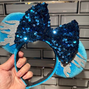Custom Mickey Mouse Minnie Ears Disneyland Teal Turquoise Blue Sequin Bow Disney Ears Headband for Adults With Aqua Blue Teal Sequin  main image 3