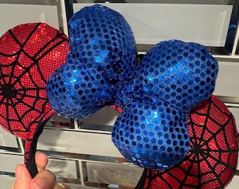 NEW Coquette Metallic Spider-Man Minnie Mickey Mouse Ears w Big Metallic Blue Bow