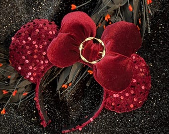 Mother Gothel Inspired Minnie Mickey Mouse Ears: Burgundy Maroon Sequin, Halloween Villain