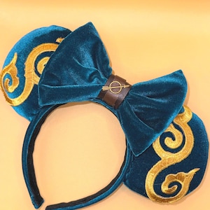 NEW Princess Merida Brave Velvet Mouse Ears, Minnie Ears, Mickey Ears, Gold Embroidered Celtic Ribbon, Bow & Arrow