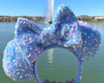 Princess Blue Sparkle Iridescent Sequin Mouse Ears, Minnie Ears, Mickey Ears, Cinderella