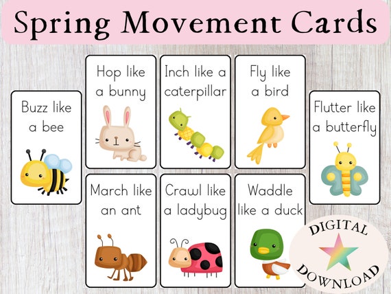 Spring Movement Cards, Flash Cards, Montessori Materials, Outdoor Activities, Toddler Activities, Easter Basket Stuffers, Busy Book, Pre-K