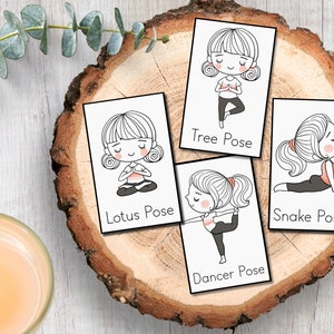 Schede yoga per bambini - 8 posizioni yoga, schede flash yoga per bambini piccoli e neonati, schede di consapevolezza, libro degli impegni, materiali Montessori, stampabili per la scuola domestica