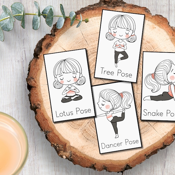 Kids Yoga Cards - 8 Yoga Poses, Toddler and Baby Yoga Flash Cards, Mindfulness Cards, Busy Book, Montessori Materials, Homeschool Printable