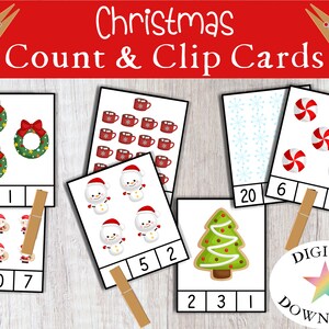 Christmas Count & Clip Cards, Numbers 1-20, Quiet Book, Preschool Printables, Gift for Kids, Montessori Math, Christmas Games Printable