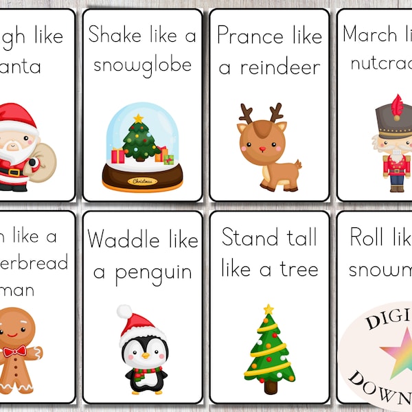 Christmas Movement Cards, Christmas Games Printable, Unique Stocking Stuffers, Flash Cards, Montessori Materials, Toddler Busy Book, Party