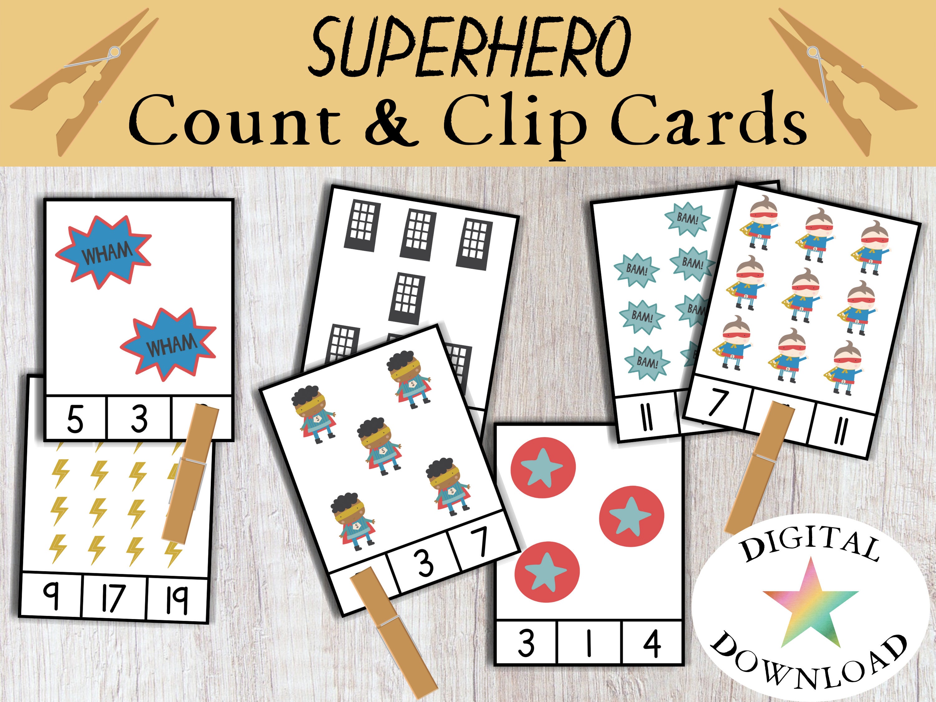 Superhero Count Clip Cards Numbers 1 20 Preschool Printables Superhero Count Clip Cards Numbers 1 20 Preschool Printables