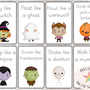 Cartões de movimento de Halloween, cartões flash, materiais Montessori, atividades ao ar livre, atividades para crianças, ideias para festas de Halloween, livro ocupado, pré-escolar