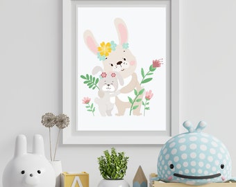 Art mural de lapin pour les enfants | | d’art mural imprimable pour enfants | de décoration murale Nursey | de décoration murale de salle de jeux Art mural de chambre garçons et filles imprimable