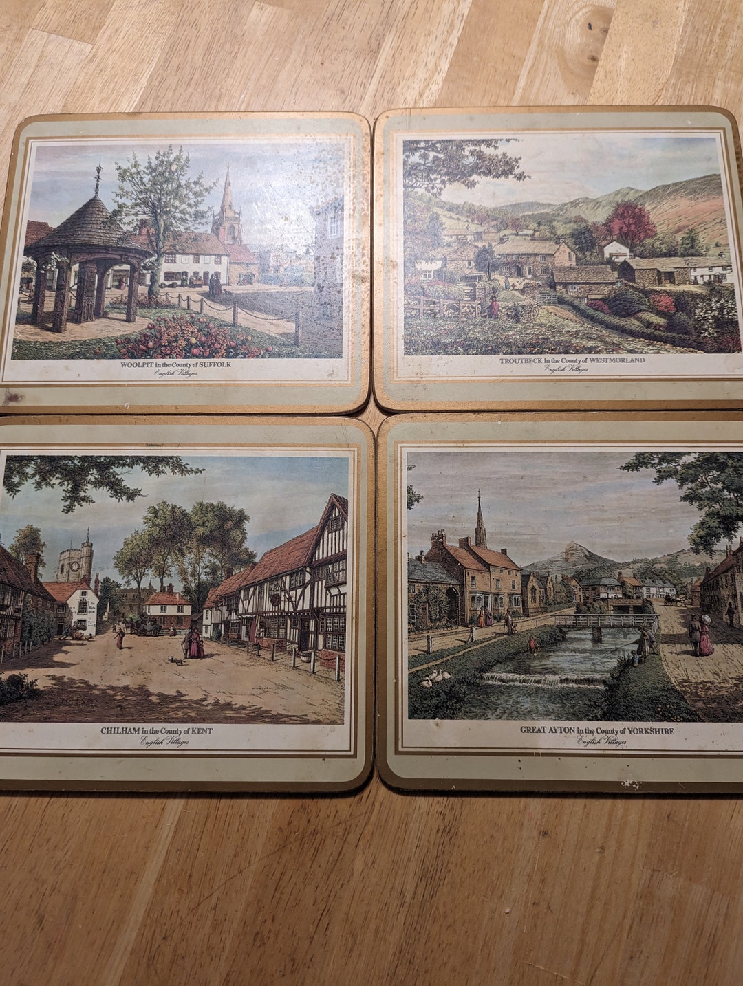 Vintage Pimpernel English Villages Cork Back Place Mats, 9 X 8, Great