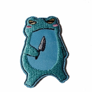 Evil Frog with Knife Embroidered Patch: Goth Punk Iron-On Applique American Tariffs Prepaid