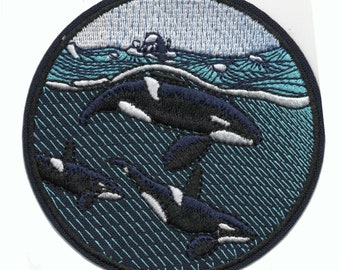 Orca Whale Iron On Embroidered Patch 3 1/8" Diameter Tariffs Prepaid!