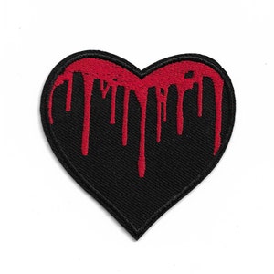 Bloody Black Vampire Heart Embroidered Iron on Patch Goth Emo