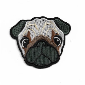 Cute Pug Dog  Embroidered Iron On Sew On Patch Applique 3 1/8&quot; x 2 3/4&quot;