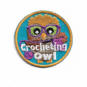 Crocheting Owl Iron on Patch 2&quot; x 2&quot; Made in Canada Tariffs Prepaid!