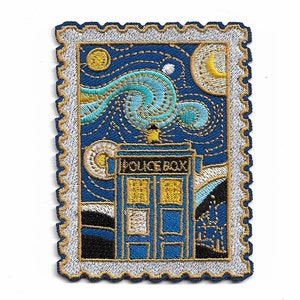 Tardis Iron On Patch Doctor Who Tardis Police Box in Van Gogh Painting The Starry Night