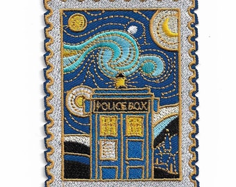 Tardis Iron On Patch Doctor Who Tardis Police Box in Van Gogh Painting The Starry Night