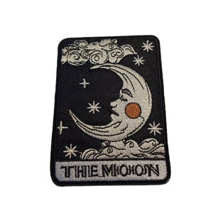 Carte de tarot Lune XVIIIème brodée fer à coudre écusson 3,5 x 2,5 pouces