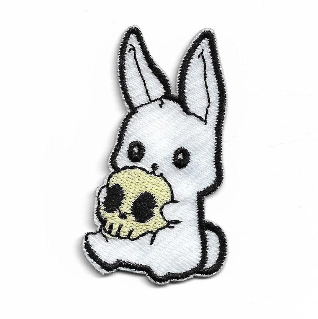 Bunny With Skull Morbid Death Rabbit Iron on Patch Goth Emo