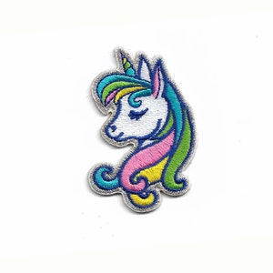 Sparkle Pastel Rainbow Unicorn Small 2 3/8" x 1 1/2 Iron on Patch Made In Canada!