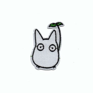 Japanese Anime White Bunny with Umbrella Leaf Embroidered Iron on or Sew On Patch 1 1/2" x 2 1/2"