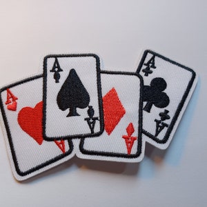 Écusson brodé au fer à repasser Quatre As, cartes de poker porte-bonheur gagnantes 4 x 2 1/2 po