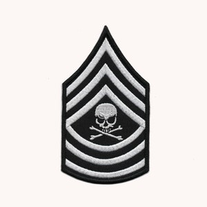 Skull and Chevrons Military Punk Biker Emo with Eye Patch Embroidered Iron on Patch 4 3/8" x 2 1/4"