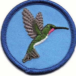 Hummingbird Iron on Patch 2&quot; x 2&quot; Made in Canada [[Tariffs Prepaid!]]