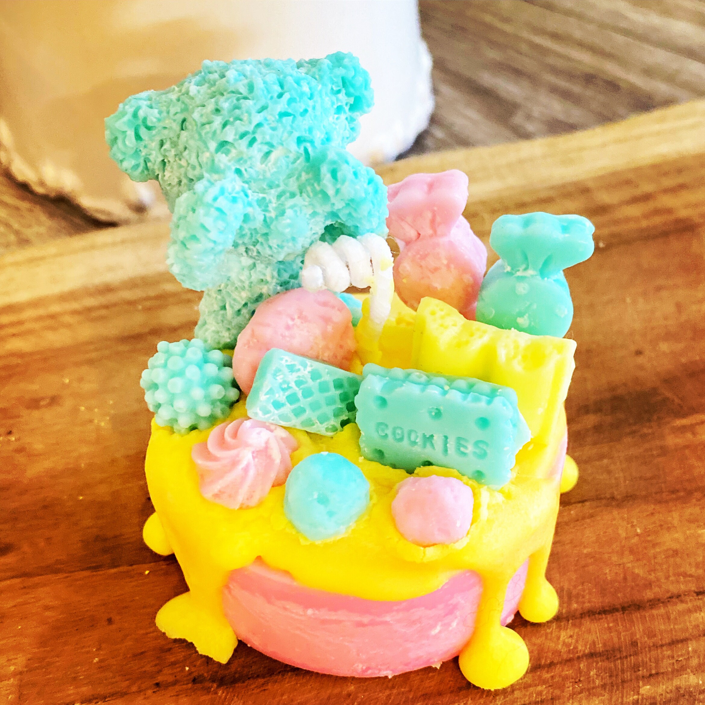 Dessert Candle, Mini Cake Cute Faux Cake, Decorative Food Kawaii Pink Teddy Gift Birthday Candle