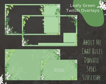 Leafy Green Twitch Overlays, Panels & Animated Scenes