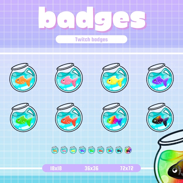 Fishbowl Twitch Badges | Colourful | Bit Badges | Subscriber Badges