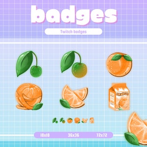 Orange Fruit Twitch Badges | Bit Badges | Subscriber Badges