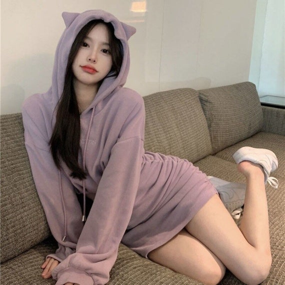 Purple Hot Girl Cat Ears Sexy Hoodie 