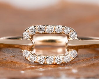 Trendy Lab Grown Diamond Ring,14k Gold Pave Diamond Open Link Ring,Minimalist Link Chain Ring,Daily Wear Ring For Women,Birthday Gift Ring