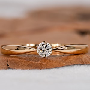 Minimalistisk förlovningsring, rund labbdiamantring, 14 karat solid guld diamant solitaire ring, vigselring för kvinnor, årsdagspresent till henne