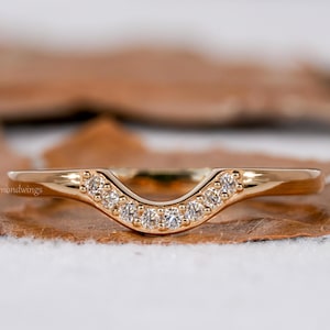 Round Curved Wedding Band,Minimalist Stacking Ring,Pave Lab Diamond Band,Contour Band Ring,U Shape Ring,Nesting Band Ring,Gift For Her