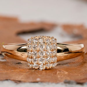 Lab Grown Diamond Signet Ring,14k Solid Gold Minimalist Pinky Ring,Pave Signet Ring for Her,Dome Rings For Women,Anniversary Gift Ring