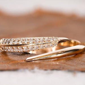 Womens Adjustable Statement Ring,14KT Gold Open Cuff Spiral Ring,Bypass Wedding Ring,Minimalist Wraparound Ring,lab diamond stacking rings