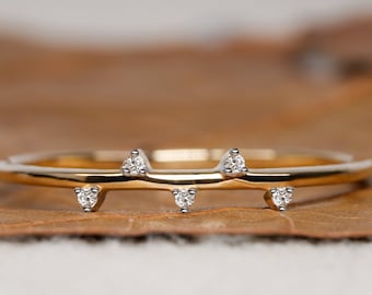 Simple Round Diamond Ring Natural Diamond Dainty Ring Solid Gold Minimalist Ring Thine Stacking Ring  Promise Ring Daily Wear Ring For Women